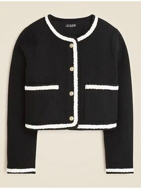 NWT J.Crew Boucle Yarn Lady Jacket Blazer Black Knit with White Trim XS